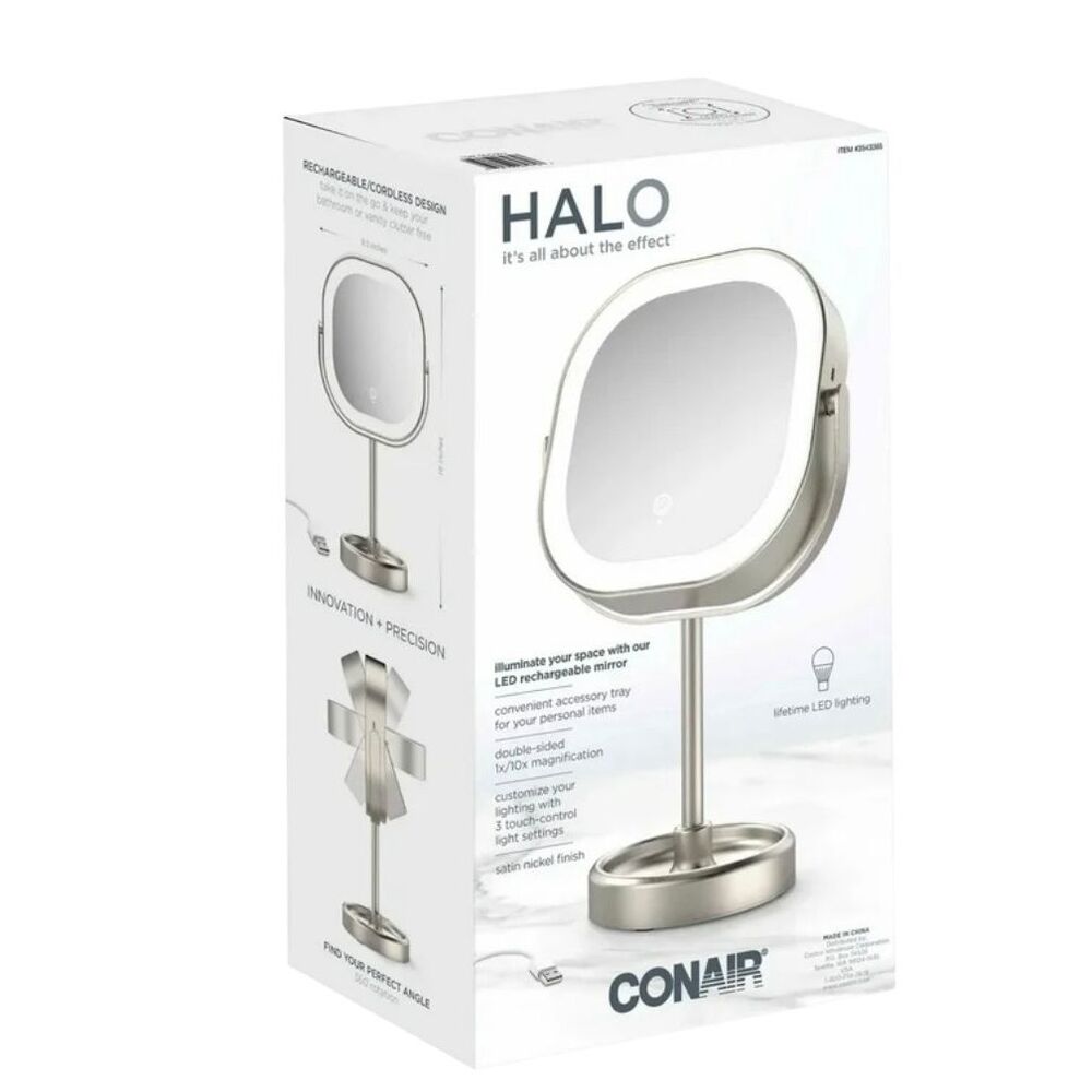 Conair Halo LED Double Sided 1x/10x Vanity Mirror 360 Rotation new in box